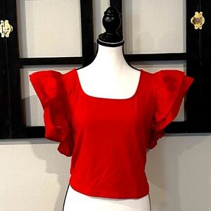 Elegant Red Ruffle Sleeve Top